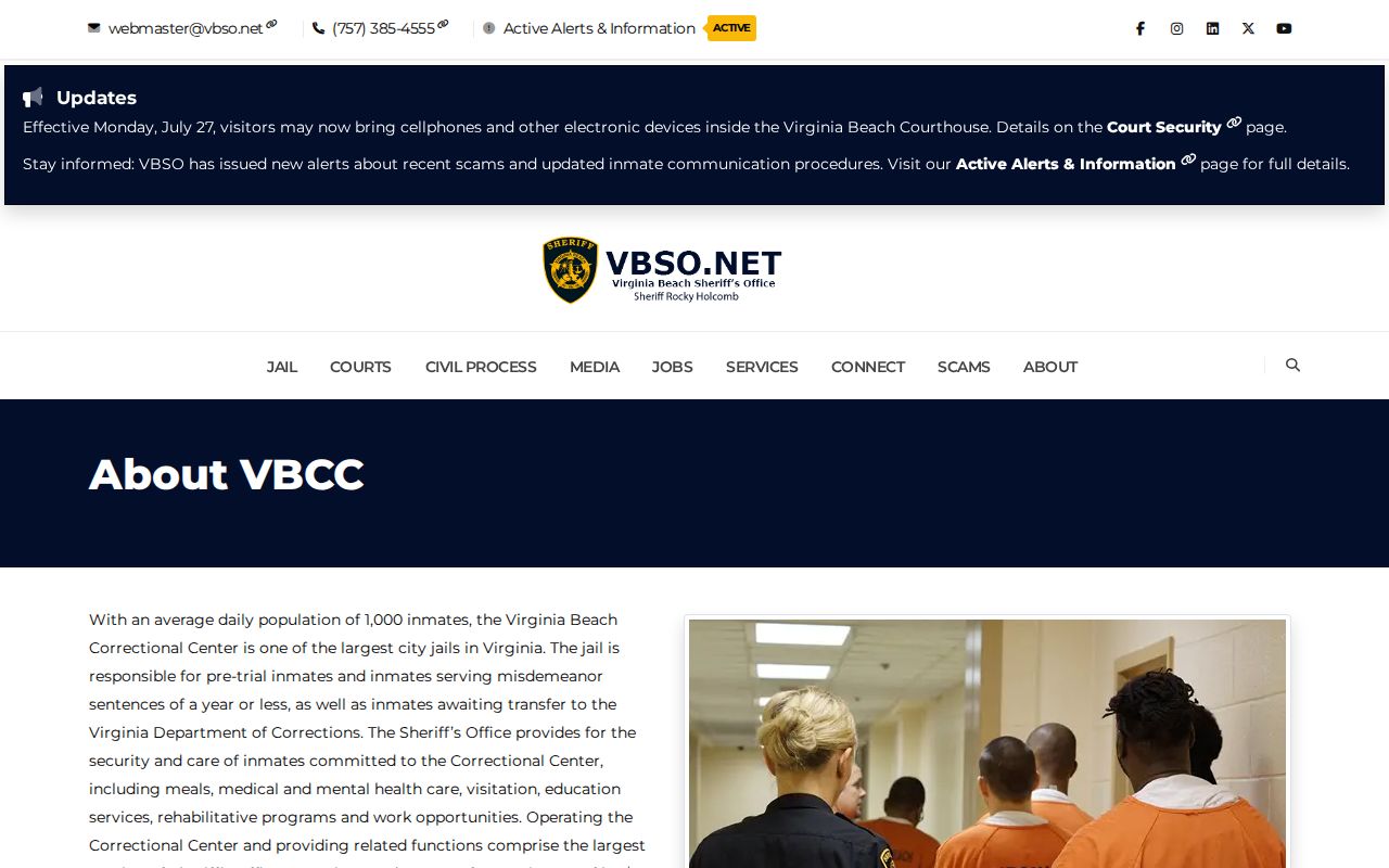 Virginia Beach Correctional Center custody and release-transfer scope