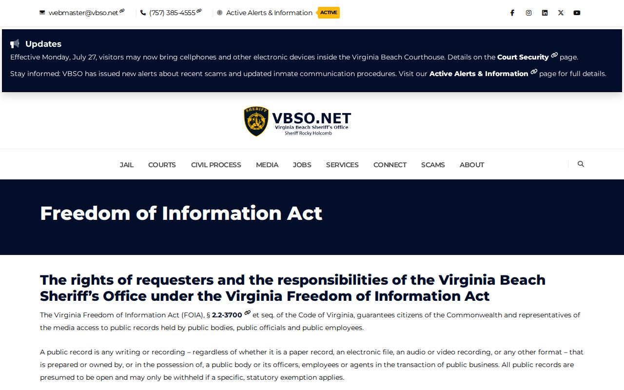 Virginia Beach released inmate records request information from VBSO